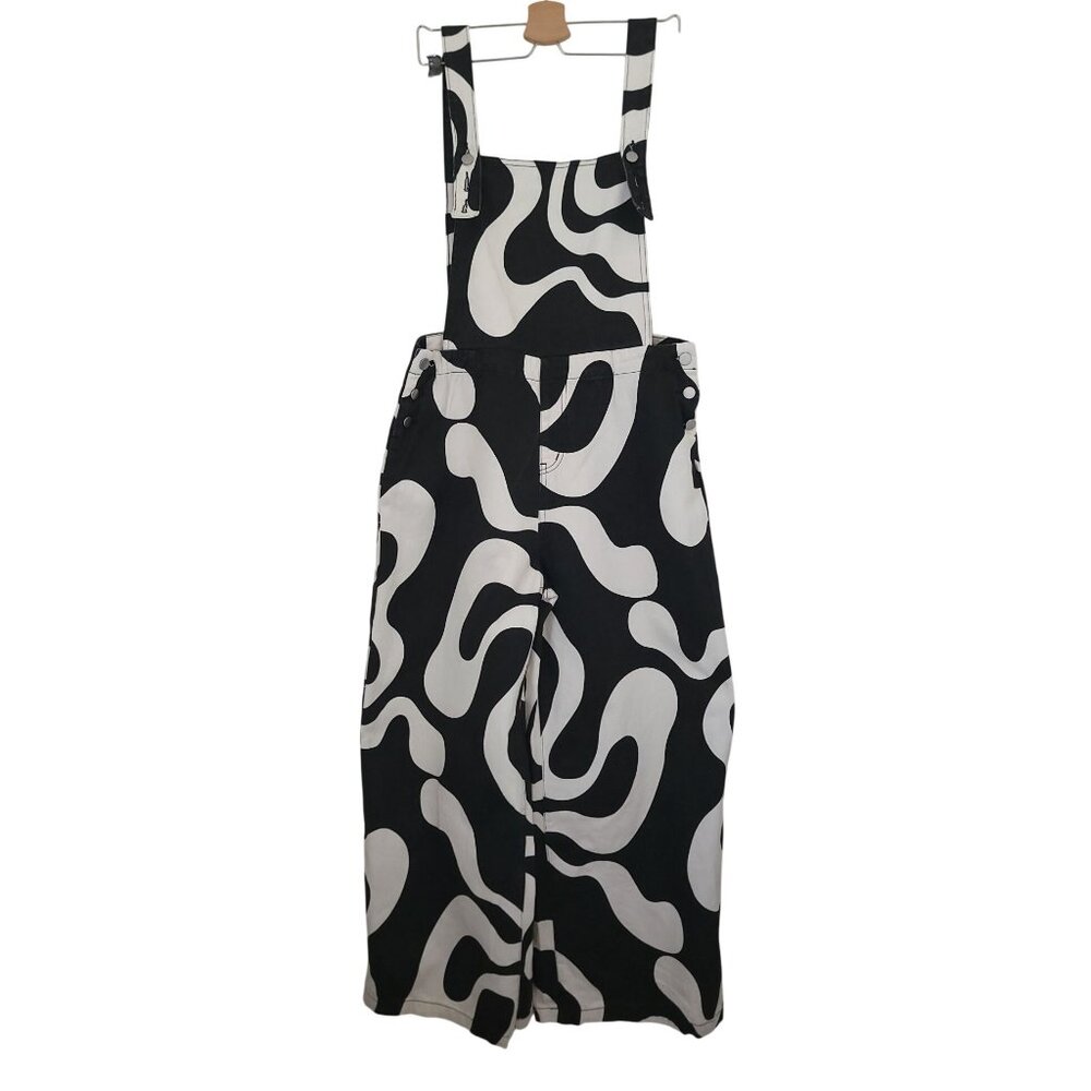 CIDER Black & White Abstract Print Wide Leg Overalls Curve & Plus Women's XL - Picture 5 of 10